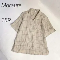 Moraure　リネン混　ジップアップシャツ　シャツジャケット　格子柄　ミセスのサムネイル