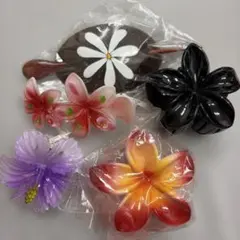 フラダンス　ヘアアクセサリー5個セット　ハイビスカス　プルメリア　ティアレ