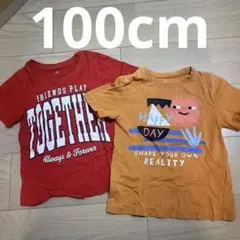 H&M エイチアンドエム 100cm 赤とオレンジのTシャツセット