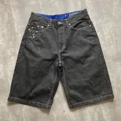 Enyce バギー デニムショーツ W34 炭黒 刺繍 スタッズ 極太 Y2Kのサムネイル