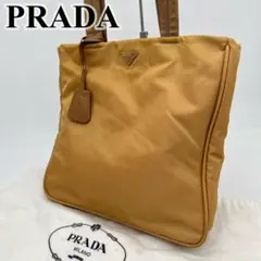 PRADA トートバッグ 肩掛け 三角ロゴ テスートナイロン チャーム ベージュ