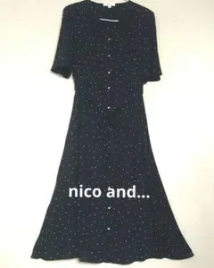 nico and...ネイビー ドット柄 半袖ロングワンピース