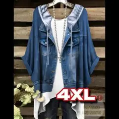 デニムプリント イレギュラーヘムゆったり チュニック 体系カバー 4XL 1cf
