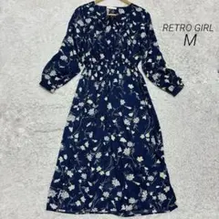 【RETRO GIRL】花柄 ワンピース リボン シースルー スリット M