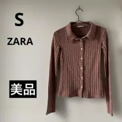 【美品】ZARA ソフト リブ ポロ ニット トップス　ピンク マール　 S