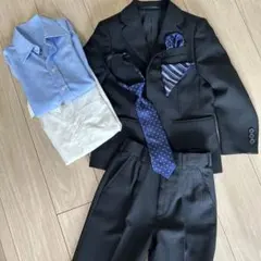 キッズフォーマルスーツセット（白・水色シャツ付き）120cm