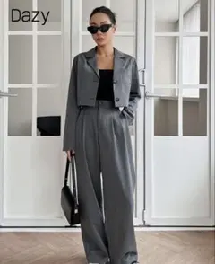 グレー セットアップ クロップドジャケット