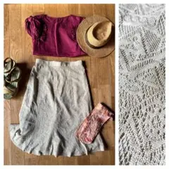 セール！レトロ レース編み スカート マーメイド グレージュ　幾何学　春夏