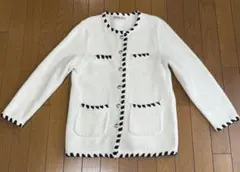 Apuweiser-riche 配色デザインニットジャケット （白）