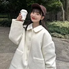 新品・タグ付き】hinari ステンカラーシャギーミドルコート アイボリー