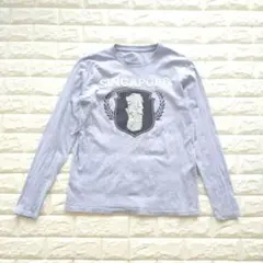 古着風 T&Easy 長袖Tシャツ ロンT M シンガポール マーライオン 水色