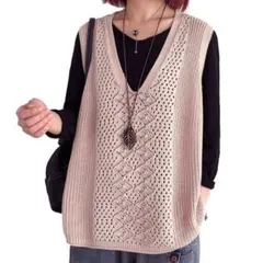 △ベスト ジレ レディース ニットベスト レース 透かし編み 体型カバー2002