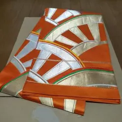 朱色 幾何学模様 袋帯