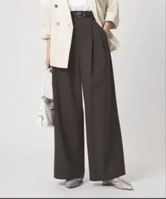 新品 グリーンレーベルリラクシング 2タックワイドパンツ m