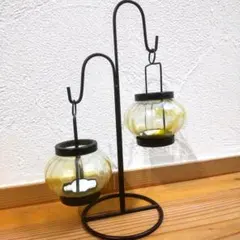 ◆値下げ❗️アンティーク アイアン&ガラスダブルキャンドルホルダー スタンド