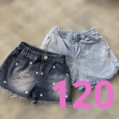 デニムハーフパンツ 2点セット（花柄刺繍）120㌢、春、夏