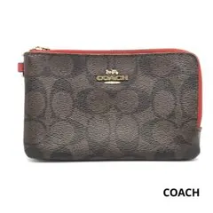 COACH コーチ シグネチャー ダブルジップ リストレット　ポーチ ブラウン