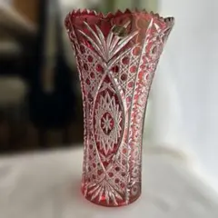 アイカクリスタル 色被せ切子 花瓶 Ajka Crystal フラワーベース
