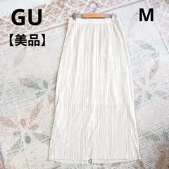 【美品】GU　ジーユー　アイボリー サテンプリーツロングスカート　М