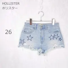 【ホリスター】デニムショートパンツ 星柄 ハイライズ ダメージ加工 青 26のサムネイル