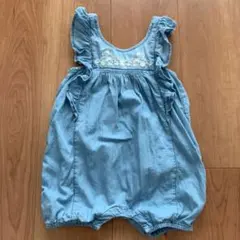 刺繍がかわいいロンパース　かぼちゃパンツデニム刺繍　サロペット　6-12m 70