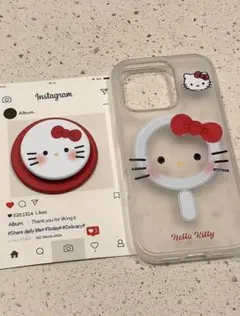 ハローキティ 透明 iPhoneケース ポップソケット付き