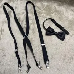 【2点セット】黒のサスペンダーと蝶ネクタイ
