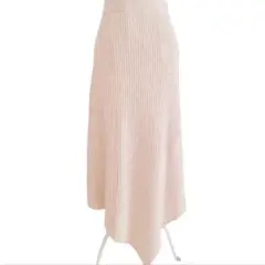 ◆美品◆ZARA◆ロングニットスカート◆リブ◆アシンメトリー◆ベージュ◆M◆