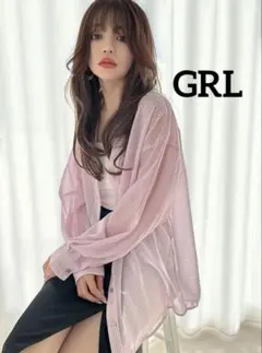 k0772 GRL ストライプ柄バックレースアップシアーシャツ ピンク