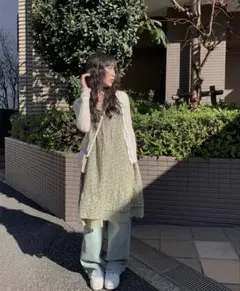 小花柄レースキャミワンピース