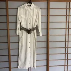 ZARA ホワイト シャツワンピース 長袖 ベルト付き