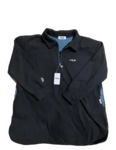 タグ付きL FILA 裏起毛 リブ ハーフジップ トレーナー フリース 黒 襟付