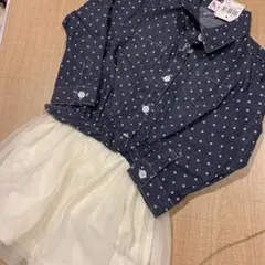 新品未使用　タグ付き　切替ワンピース　デニム　チュール　110 匿名