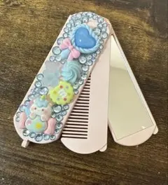 デココーム ミラー付き ブルー系 量産型 原宿 ゆるふわ お菓子デコ ユニコーン