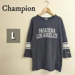 【美品】Champion 七分袖Tシャツ ブルーグレー レディース L