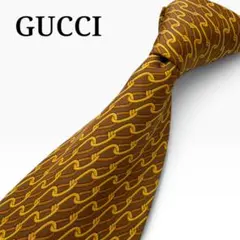 【美品】GUCCI ネクタイ ウェーブ 総柄 シルク ブラウン イタリア製