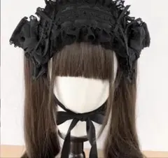 海外ハンドメイド ロリータ リボン ヘッドドレス 黒 可愛い コスプレ オタ活