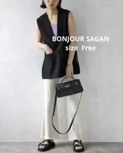 BONJOUR SAGAN フロントポケットベスト ブラック フリーサイズ