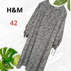 ♥H&M　ワンピース 42（M） 七分袖 ブラック/ホワイト/ピンク