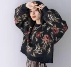 Jeanasisジーナシス 5Gフラワーラメフェザープルオーバー ニット　花柄