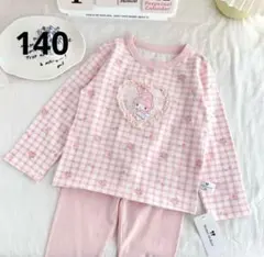 女の子可愛いチェック柄キャラクターパジャマ 綿 肌に優しい　140