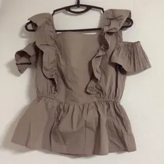 FRAY I.D オフショルフリルペプラムブラウス ブラウン SIZE 0