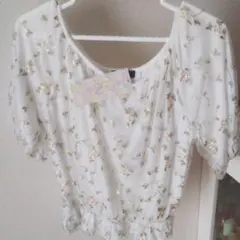 レーストップス フラワー 刺繍 オーガンジー ホワイト 白 ピンク 薔薇