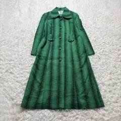 PINORE ロングコート ロング丈 レトロ 金ボタン 派手 グリーン