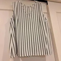 ノースリーブ ホワイト モスグリーンストライプ M