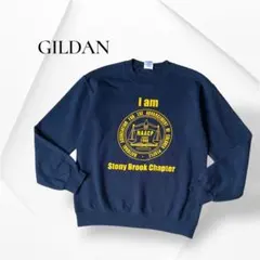 GILDAN ギルダン 裏起毛スウェット トレーナー 古着 プリント ネイビー