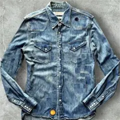 美品✨レミレリーフ デニムシャツ スタッズ ウエスタン 加工 インディゴ L