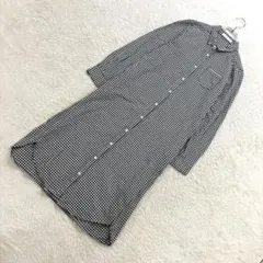 ショコラフィネローブ【M】黒×白 ギンガムチェック シャツワンピース 綿100％