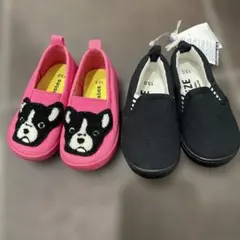 犬の顔刺繍ピンクスリッポン&黒スリッポン