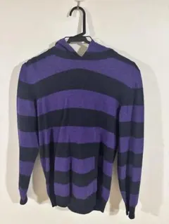 ORLANDINI フード付きニットセーター 紫と黒ストライプ